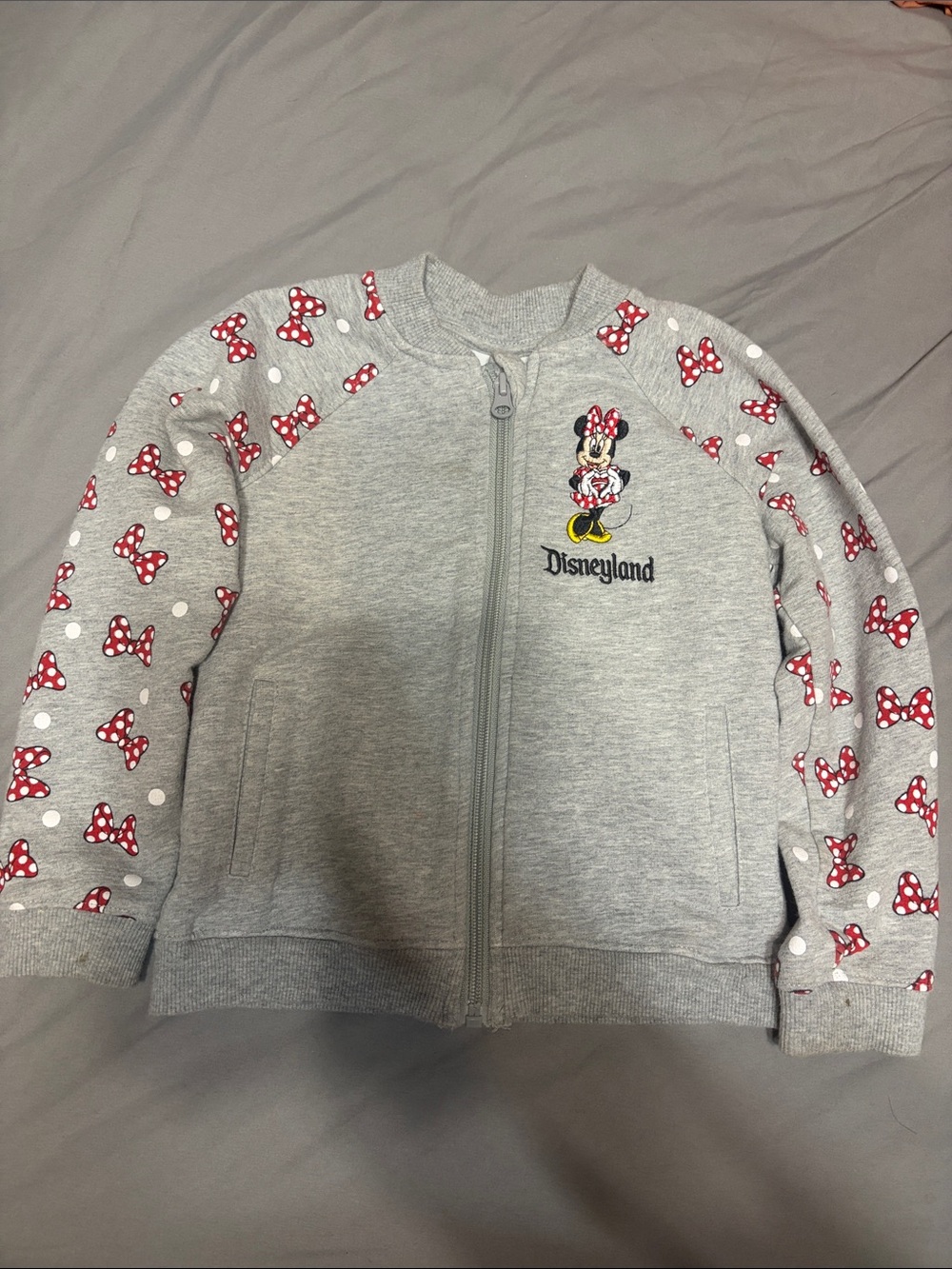 Disney Grey Minnie Mouse Zip Jacket with Red Polka Dot Bows